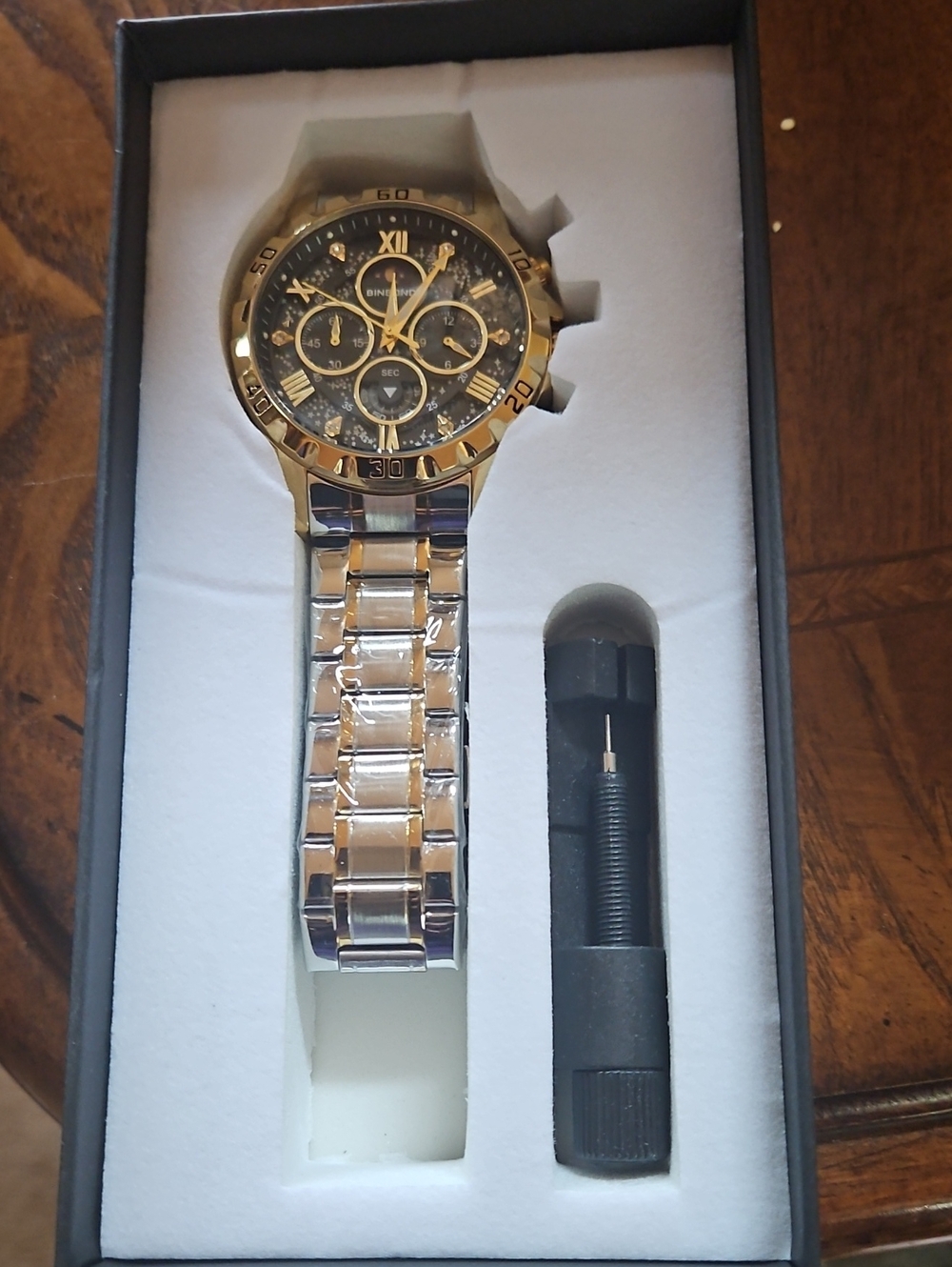 Moon Phase Starry Sky Gold and Silver Men’s Two-Tone Chronograph Watch -